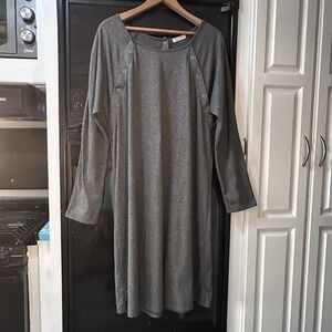 Ekouaer Maternity Nursing Dress Sz XL Heather Gray Snap Bodice & Back Soft Cozy